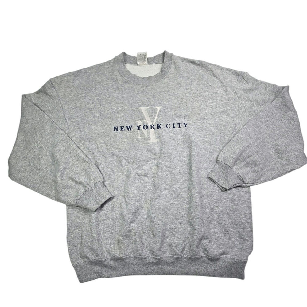 New York City Sweatshirt Extra Large Grey Pullover Crewneck Y2K Embroidered VTG